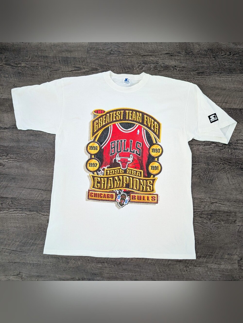 Starter Chicago Bulls 1996 NBA Champions Greatest Team Ever T-Shirt Size Large